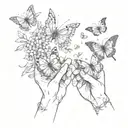 open hands releasing butterflies and flowers tattoo design idea
