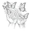open hands releasing butterflies and flowers tattoo design idea