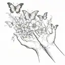 open hands releasing butterflies and flowers tattoo design idea