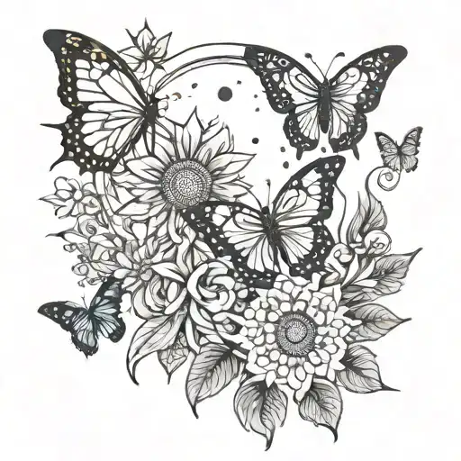 eclipse sun moon dandelion butterfly tattoo design idea