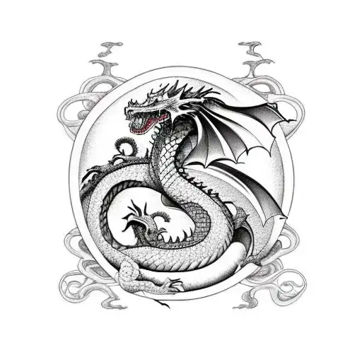 A dragon curled up around a stack of books tattoo design idea