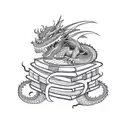 A dragon curled up around a stack of books tattoo design idea