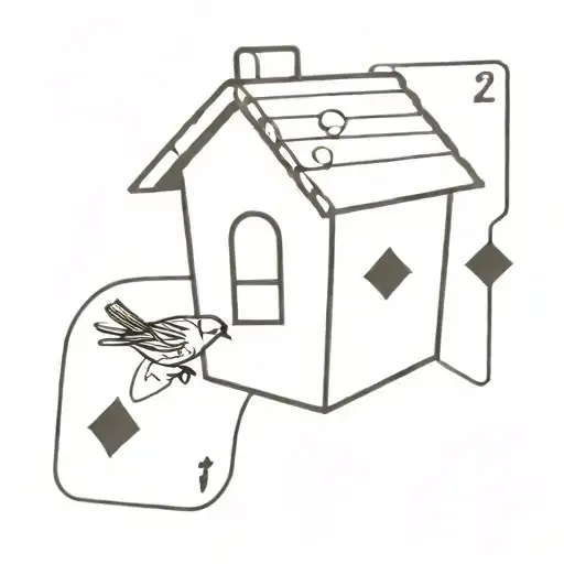 birdhouse and a deck of cards forming the shape tattoo design idea