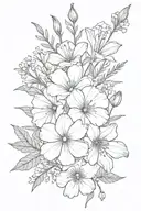 bouquet including morning glory, aster, cosmos, marigolds, lily of the valley, Hawthorne, gladiolus, and poppys tattoo design idea