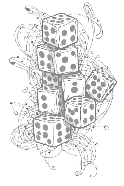 An abstract representation of a gamble dice with music notes intertwined, showcasing the thrill of risk and love for music tattoo design idea