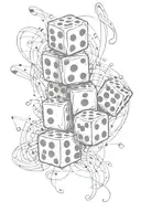 An abstract representation of a gamble dice with music notes intertwined, showcasing the thrill of risk and love for music tattoo design idea