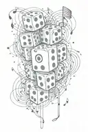 An abstract representation of a gamble dice with music notes intertwined, showcasing the thrill of risk and love for music tattoo design idea