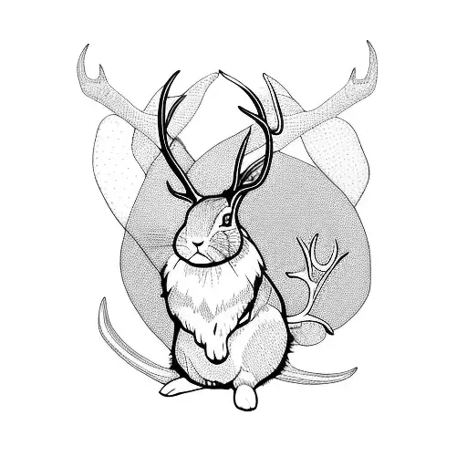 rabbit with antlers and wings running tattoo design idea
