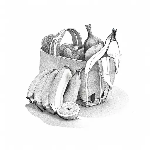 basket of banana and bagel tattoo design idea