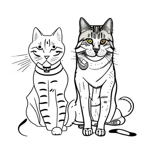 A minimalist tattoo of a dog and a cat sitting together, symbolizing the harmony between different animals tattoo design idea