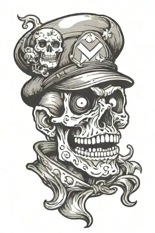 The skull of super Mario, the skull should have super Mario's head shape, with his iconic moustache and hat tattoo design idea