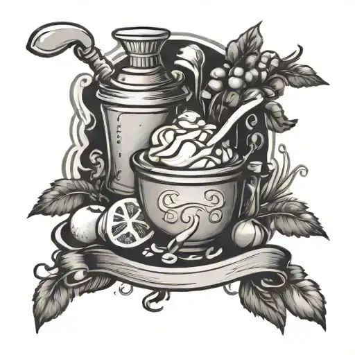 A cooking-themed tattoo with ingredients forming a workout-inspired design, symbolizing the balance between culinary creativity and physical fitness tattoo design idea