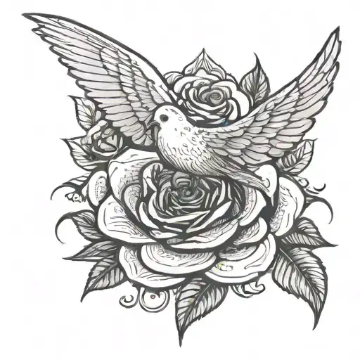 Dove flying over Rose tattoo design idea