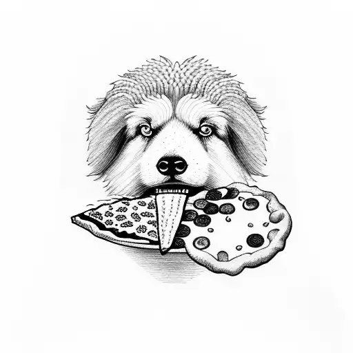 Sheepdog with Pizza in mouth tattoo design idea