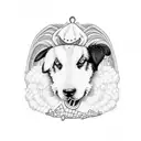 Sheepdog holding pizza hanging from mouth tattoo design idea