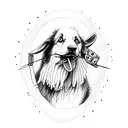 Sheepdog holding pizza hanging from mouth tattoo design idea