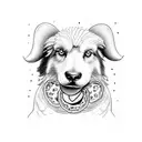 Sheepdog holding pizza hanging from mouth tattoo design idea