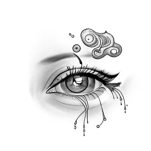 Woman crying with black tears eye only tattoo design idea