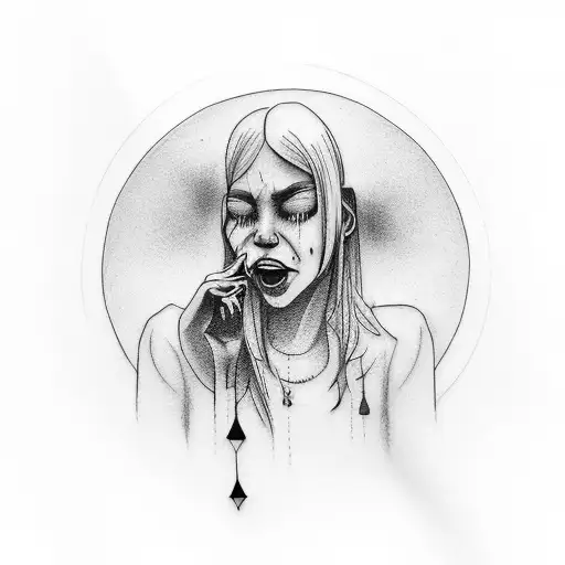 Woman crying with black tears tattoo design idea