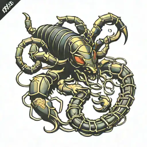 scorpion with kurapika chains   tattoo design idea