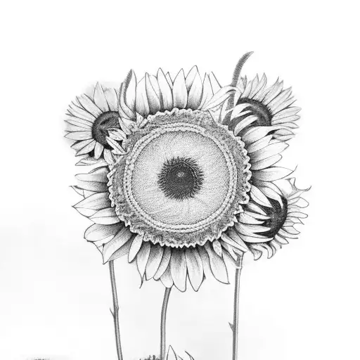 big butterfly in the middle, sunflowers on the side with small flowers steaming out  tattoo design idea