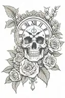 skull,roses, clock tattoo design idea