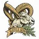 desert bighorn sheep skull, with sagebrush, and the words battle born tattoo design idea