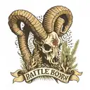 desert bighorn sheep skull, with sagebrush, and the words battle born tattoo design idea