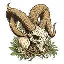 desert bighorn sheep skull, with sagebrush, and the words battle born tattoo design idea