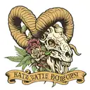 desert bighorn sheep skull, with sagebrush, and the words battle born tattoo design idea