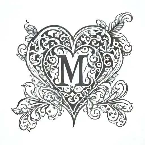 A beautiful and intricate design combining the initials of your wife, daughter, and family members into a heart shape tattoo design idea