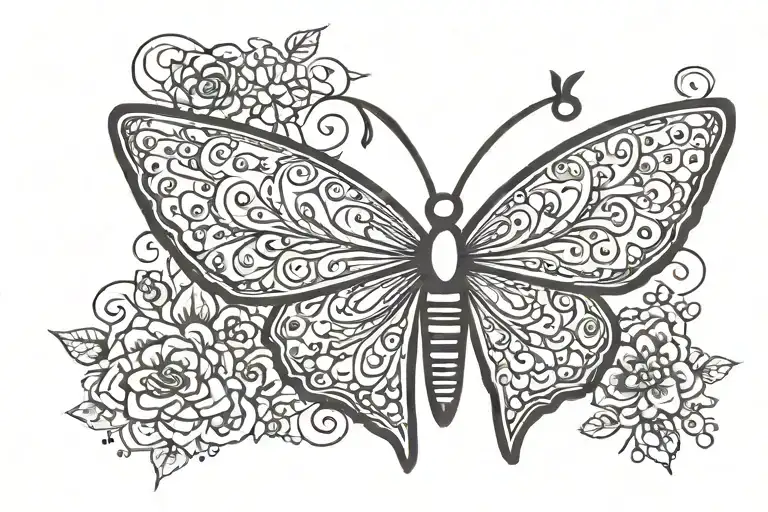 A tattoo that expresses love with the lettering PAMI. It should contain a rocket and a heart and a butterfly tattoo design idea