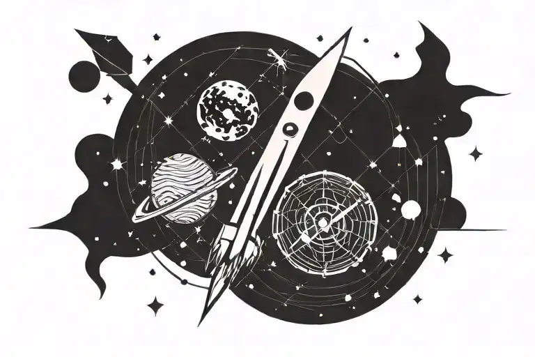 A tattoo with the word PAMI. It is supposed to contain a rocket and planets tattoo design idea