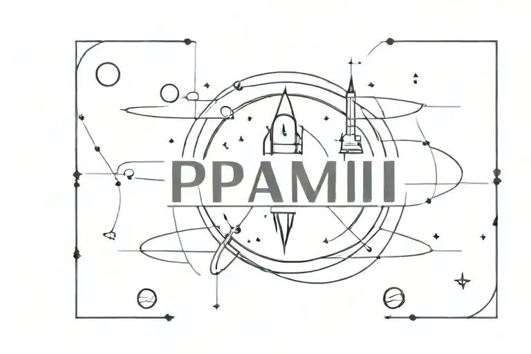 A tattoo with the word PAMI. It is supposed to contain a rocket and planets tattoo design idea