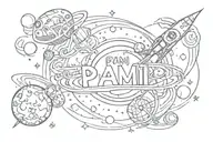 A tattoo with the word PAMI. It is supposed to contain a rocket and planets tattoo design idea
