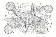 A tattoo with the word PAMI. It is supposed to contain a rocket and planets tattoo design idea