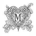 A beautiful and intricate design combining the initials of your wife, daughter, and family members into a heart shape tattoo design idea