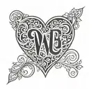 A beautiful and intricate design combining the initials of your wife, daughter, and family members into a heart shape tattoo design idea