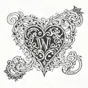 A beautiful and intricate design combining the initials of your wife, daughter, and family members into a heart shape tattoo design idea
