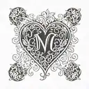 A beautiful and intricate design combining the initials of your wife, daughter, and family members into a heart shape tattoo design idea