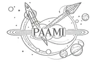 A tattoo with the word PAMI. It is supposed to contain a rocket and planets tattoo design idea