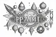 A tattoo with the word PAMI. It is supposed to contain a rocket and planets tattoo design idea