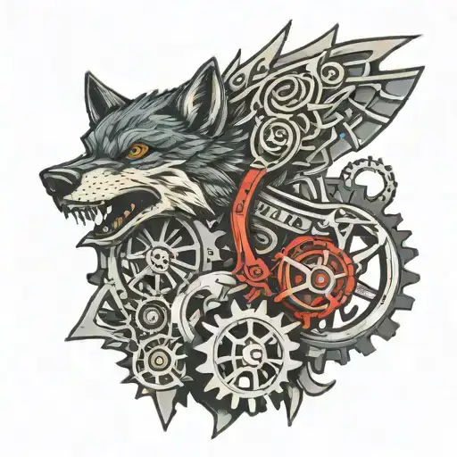 gears wolf axe sledge wing tattoo design idea