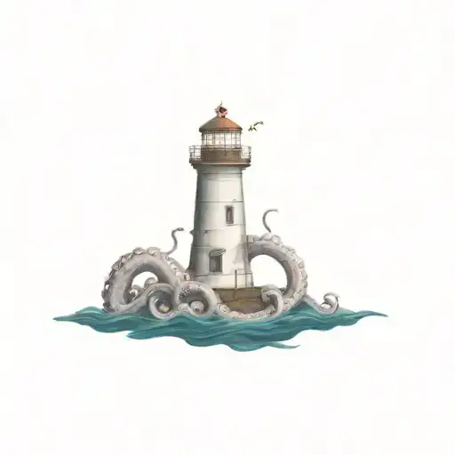 a lighthouse with octopus tentacles tattoo design idea
