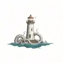 a lighthouse with octopus tentacles tattoo design idea