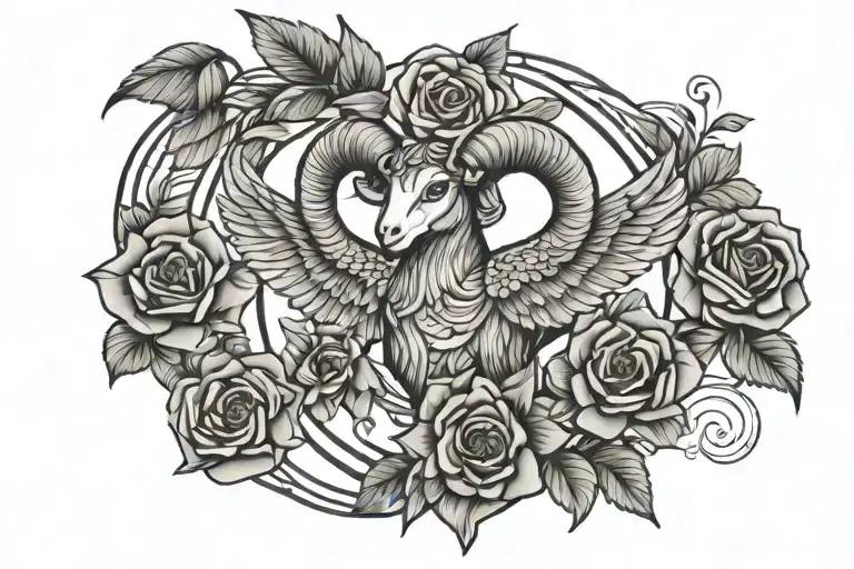 Aries wing attached with roses   tattoo design idea