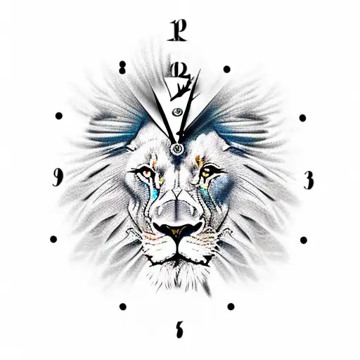 lion eagle and clock tattoo design idea