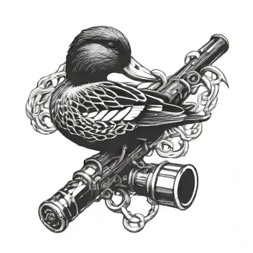 duck call shotgun intertwined  tattoo design idea