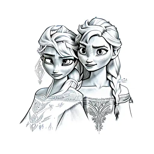 elsa and anna tattoo design idea