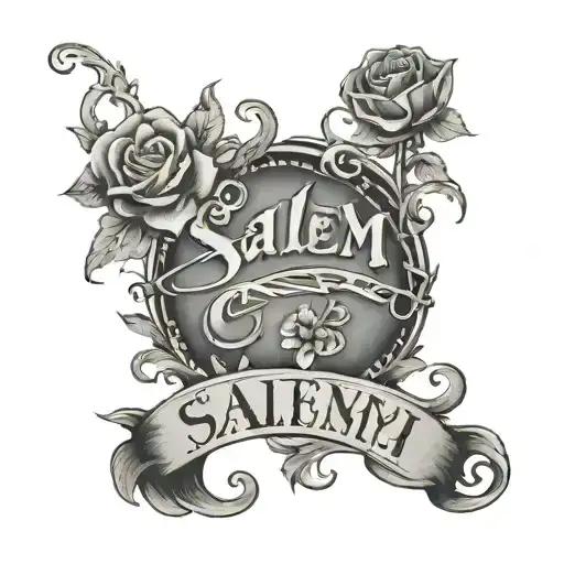  magical vines and flowers wrapped around the word "salem" writen in cursive tattoo design idea